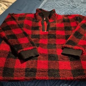 Maurices Red & Black Buffalo Check Fleece 1/2 Zip Sz L